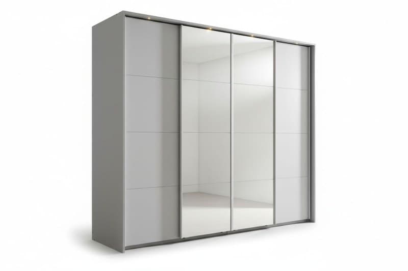 Schwebetürenschrank- inkl. Passepartout, B ca. 271 cm, Hellgrau, Spiegel