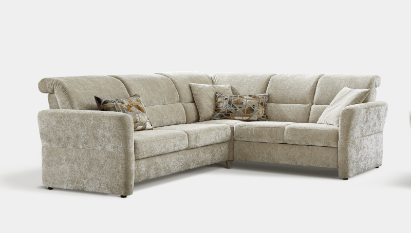Ecksofa - 2,5-Sitzer mit Ecke rechts, Kopfteil verstellbar, Stoff, Beige