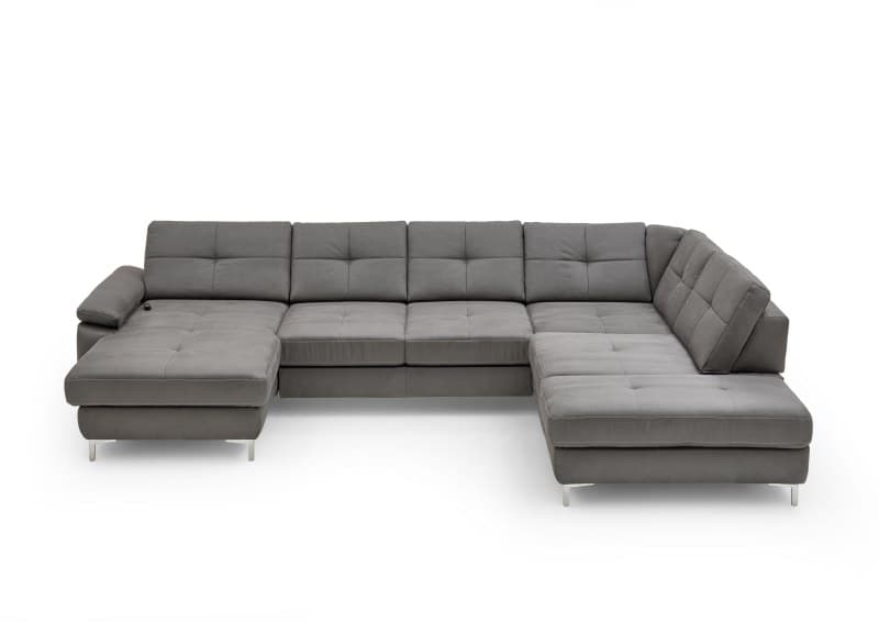 Wohnlandschaft - Longchair links mit 2,5-Sitzer und Ecke rechts, Sitztiefe verstellbar, Stoff, Eisengrau