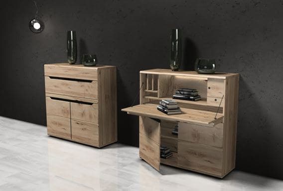 Highboard - mit Schreibplatz und Sekretär-Funktion, Kernbuche massiv