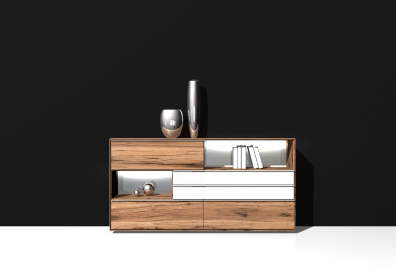 Sideboard - mit Beleuchtung, Asteiche massiv