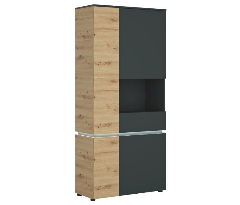 Vitrine - mit Beleuchtung, Grau, Eiche Dekor