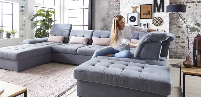 Wohnlandschaft - Longchair links, 3-Sitzer, Ecke rechts inkl. Schlaffunktion, Bettkasten,