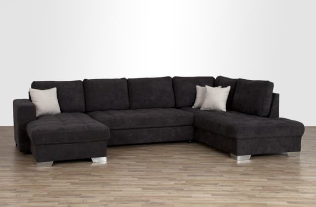 Wohnlandschaft - Ecke links, 3-Sitzer, Ottomane rechts in Webstoff Grau