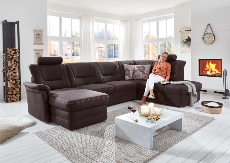 Wohnlandschaft - Longchair links, 2,5-Sitzer, Ecke rechts, Microfaser Braun