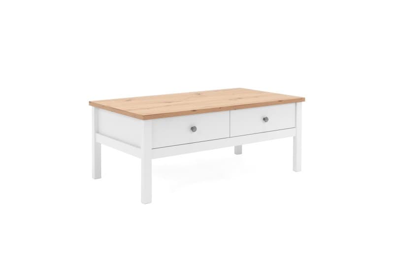 Couchtisch- LB ca. 100x55 cm, mit 2 Schubkasten, Weiß, Eiche Dekor