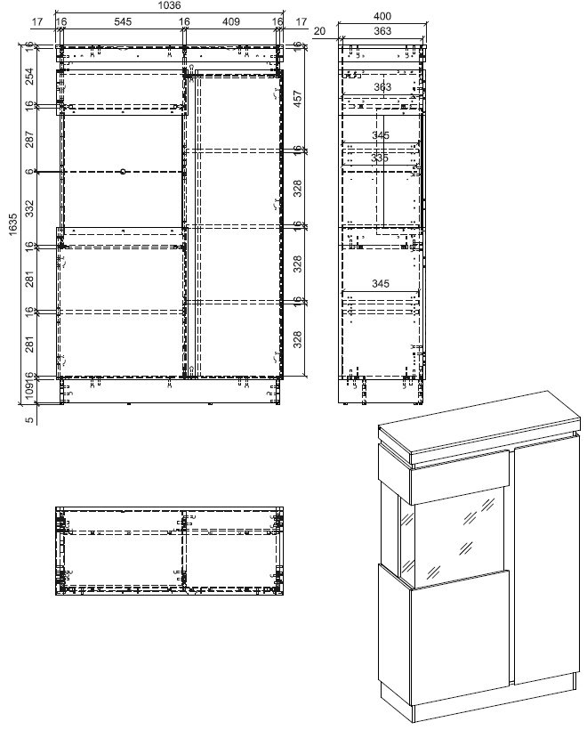 Vitrine- Eiche Dekor, Dunkelgrau