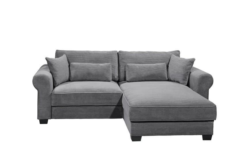 Ecksofa - 2-Sitzer, Ecke rechts, Schlaffunktion mit Bettkasten, Stoff, Grau