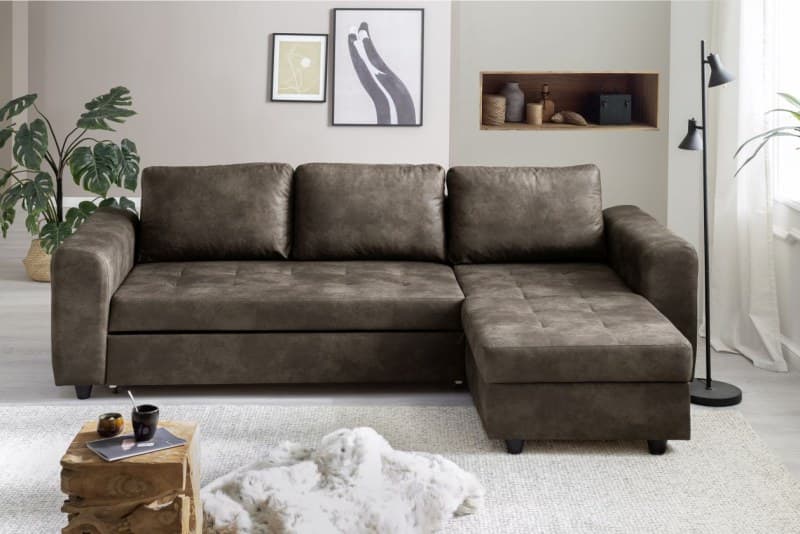 Ecksofa - 2-Sitzer, Ecke rechts, Stoff, Dunkelbraun
