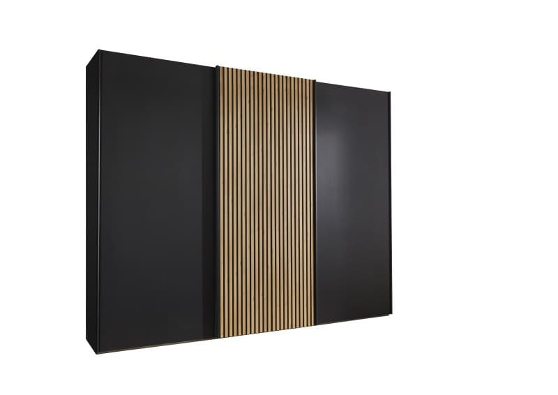 Schwebetürenschrank - B. ca. 250 cm, Lamellentür Bianco-Eiche-NB, Graphit