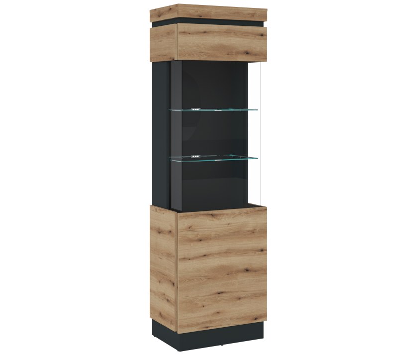 Vitrine - Eiche Dekor, Dunkelgrau