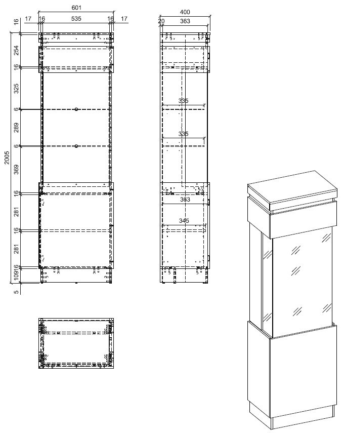 Vitrine - Eiche Dekor, Dunkelgrau