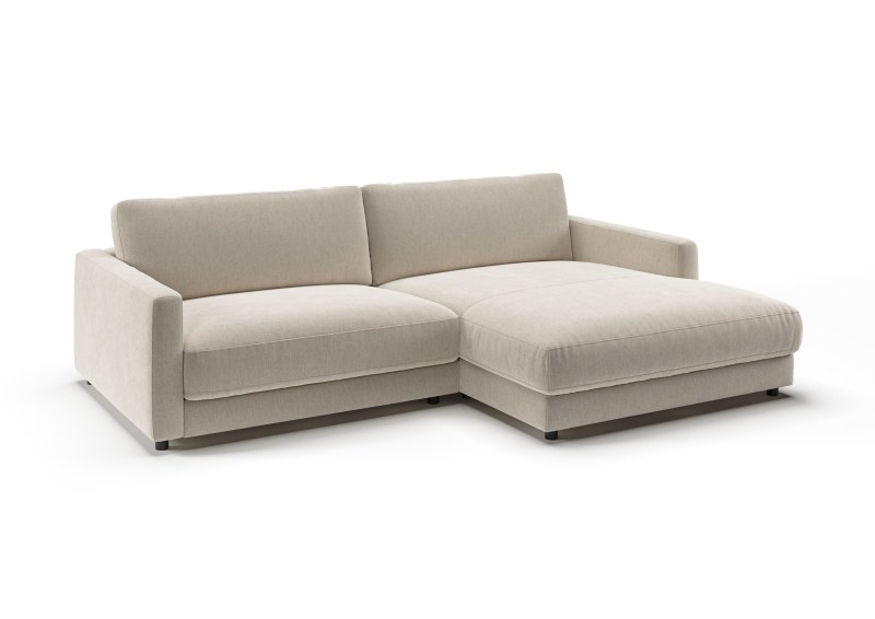 Ecksofa - 1,5-Sitzer mit Longchiar rechts, Stoff, Natur
