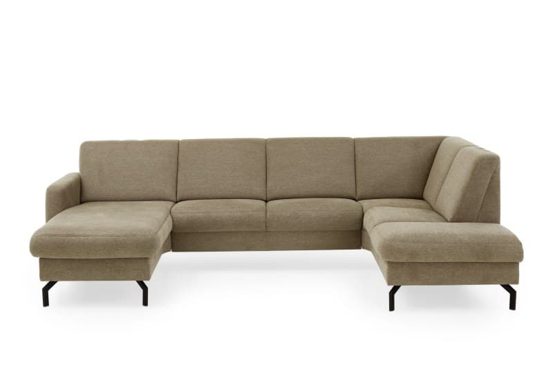 Wohnlandschaft - Longchair links mit 2,5-Sitzer und Ecke rechts. Stoff, Mandel