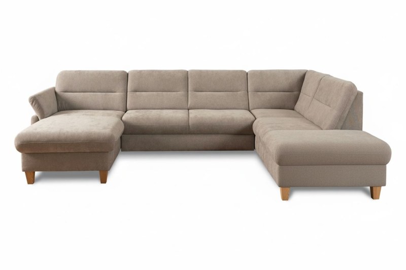 Wohnlandschaft - Longchair links mit 2,5-Sitzer und Ecke rechts, Stoff, Taupe
