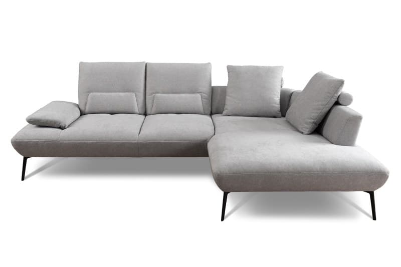 Ecksofa - 3-Sitzer mit  Longchair rechts, Rücken verstellbar, Stoff, Silbergrau