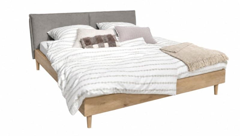 Doppelbett - Liegefläche ca. 180x200 cm, Balkeneiche, Stoff, Taupe