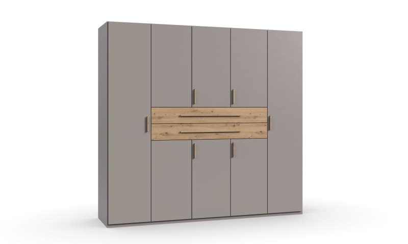 Drehtürenschrank- B ca. 225 cm, Saharagrau, Eiche Dekor