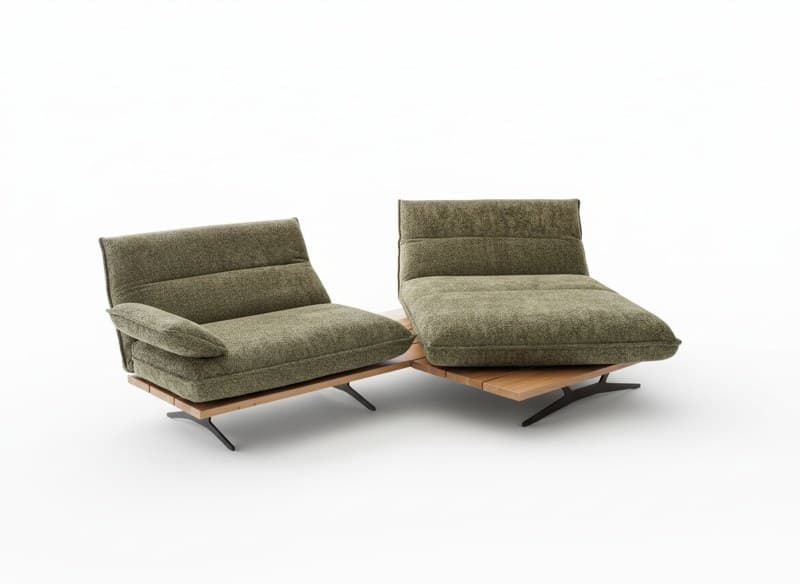 Sofa - 2-Sitzer, Kopfteil/Armlehne/Sitztiefe verstellbar, Stoff, Olivgrün