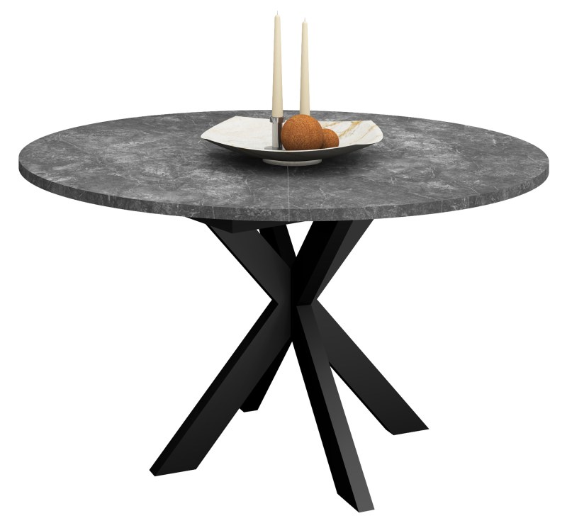 Esstisch - ausziehbar, Ø/H ca. 130x75 cm, Keramikoptik grau, Schwarz