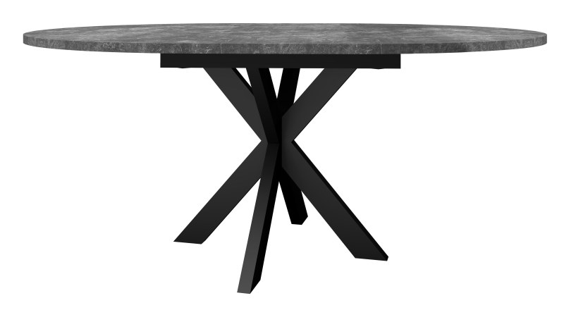 Esstisch - ausziehbar, Ø/H ca. 130x75 cm, Keramikoptik grau, Schwarz
