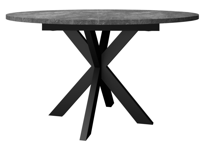 Esstisch - ausziehbar, Ø/H ca. 130x75 cm, Keramikoptik grau, Schwarz