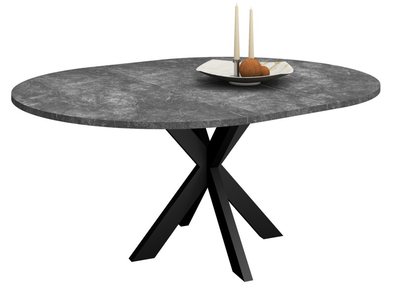 Esstisch - ausziehbar, Ø/H ca. 130x75 cm, Keramikoptik grau, Schwarz