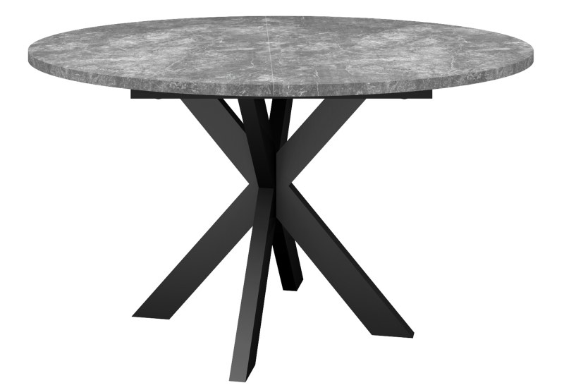 Esstisch - ausziehbar, Ø/H ca. 130x75 cm, Keramikoptik grau, Schwarz