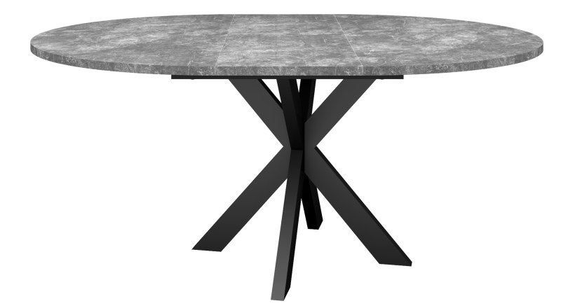 Esstisch - ausziehbar, Ø/H ca. 130x75 cm, Keramikoptik grau, Schwarz