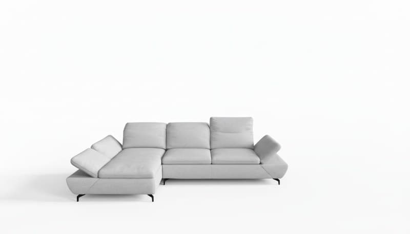 Ecksofa - Longchair links und 2-Sitzer, Sitztiefe verstellbar, Stoff, Hellgrau