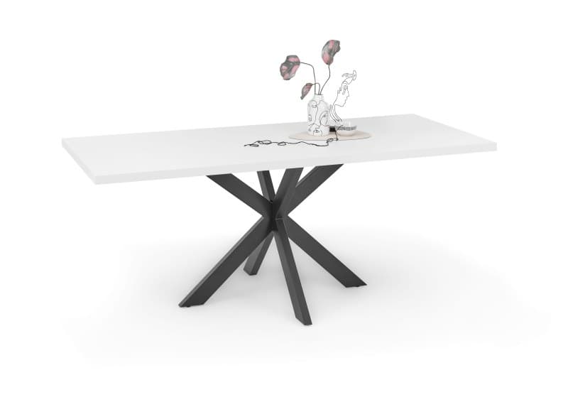 Esstisch - LB ca. 180x90 cm, Weiß, Schwarz