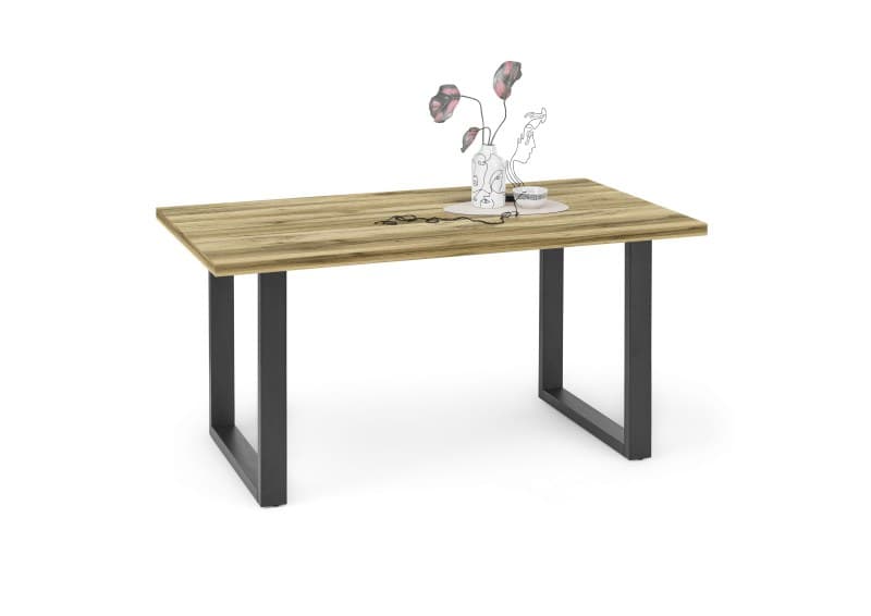 Esstisch - LB ca. 140x90 cm, Plankeneiche, Schwarz