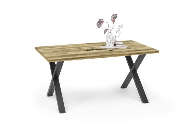 Esstisch - LB ca. 140x90 cm, Plankeneiche, Schwarz