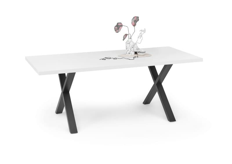 Esstisch - LB ca. 180x90 cm, Weiß, Schwarz