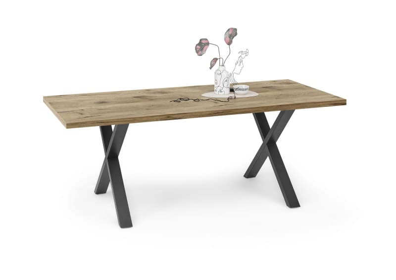 Esstisch - LB ca. 180x90 cm, Viking Eiche, Schwarz