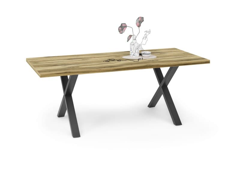 Esstisch - LB ca. 200x100 cm, Plankeneiche, Schwarz
