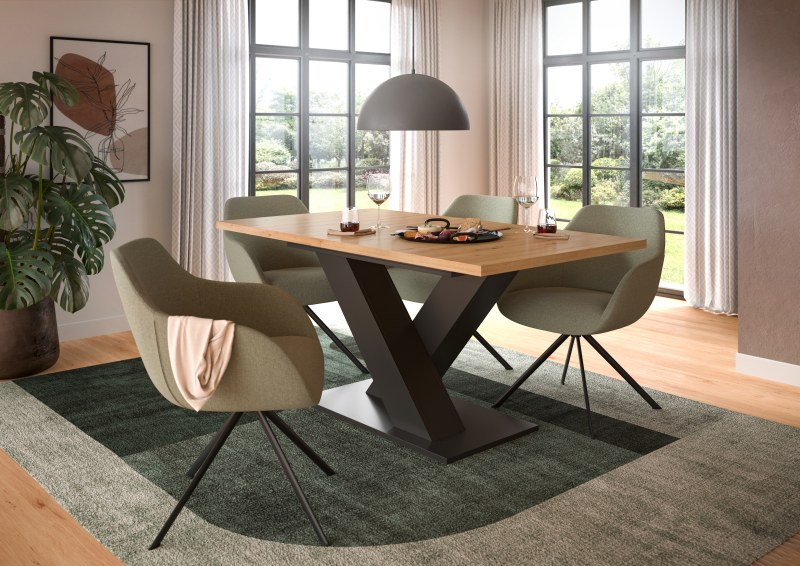 Esstisch - ausziehbar, LB ca. 150x90 cm, Artisan Eiche Nachbildung, Grau
