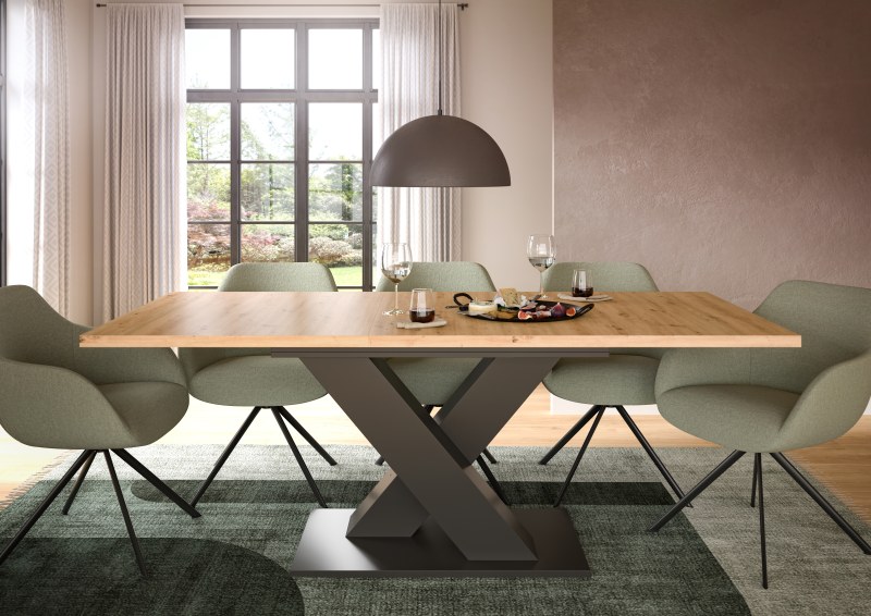 Esstisch - ausziehbar, LB ca. 150x90 cm, Artisan Eiche Nachbildung, Grau