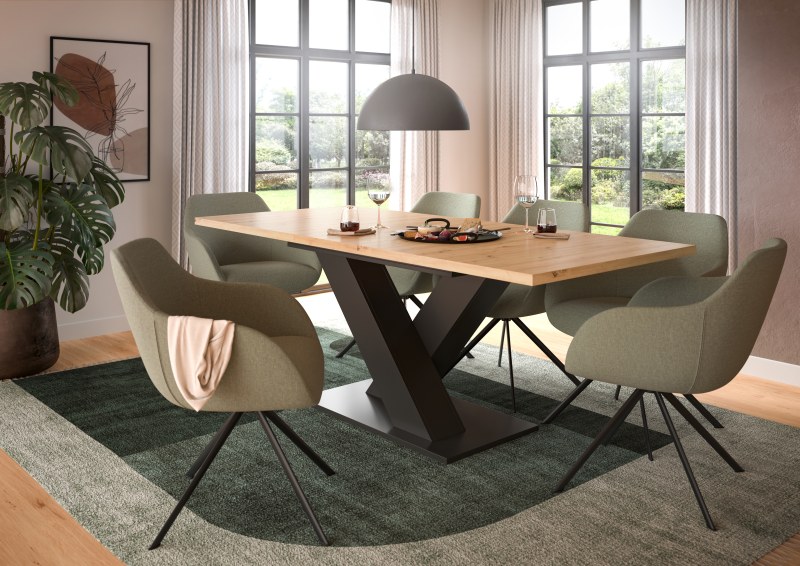 Esstisch - ausziehbar, LB ca. 150x90 cm, Artisan Eiche Nachbildung, Grau