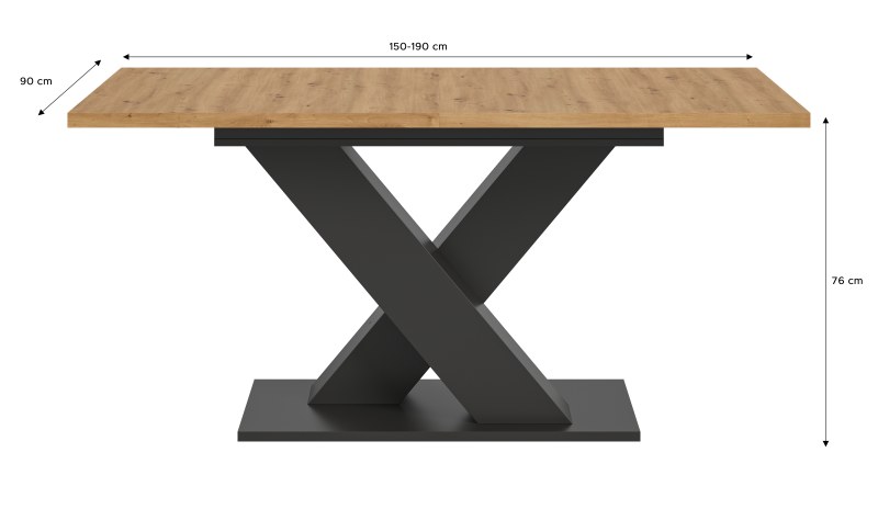 Esstisch - ausziehbar, LB ca. 150x90 cm, Artisan Eiche Nachbildung, Grau