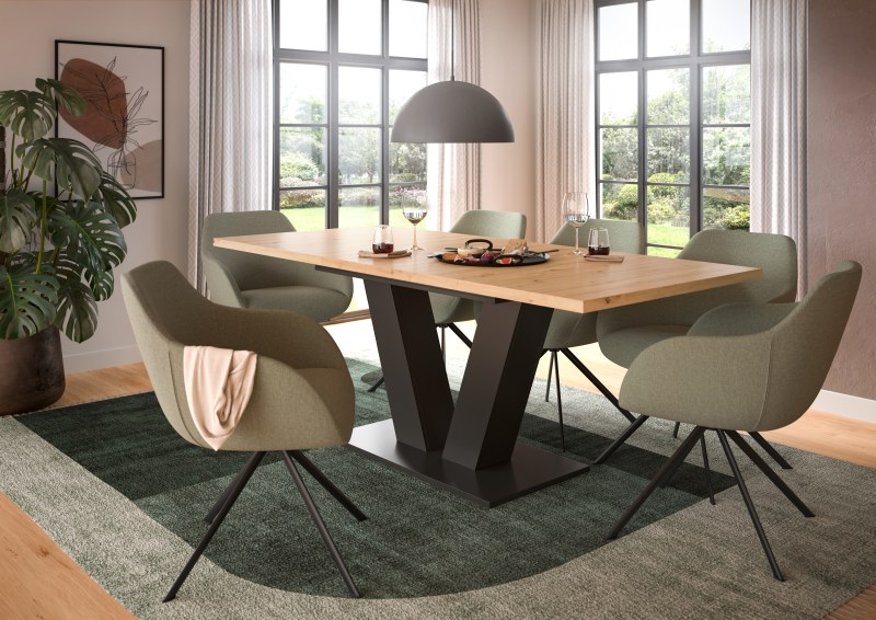 Esstisch - ausziehbar, LB ca. 150x90 cm, Artisan Eiche Nachbildung, Grau