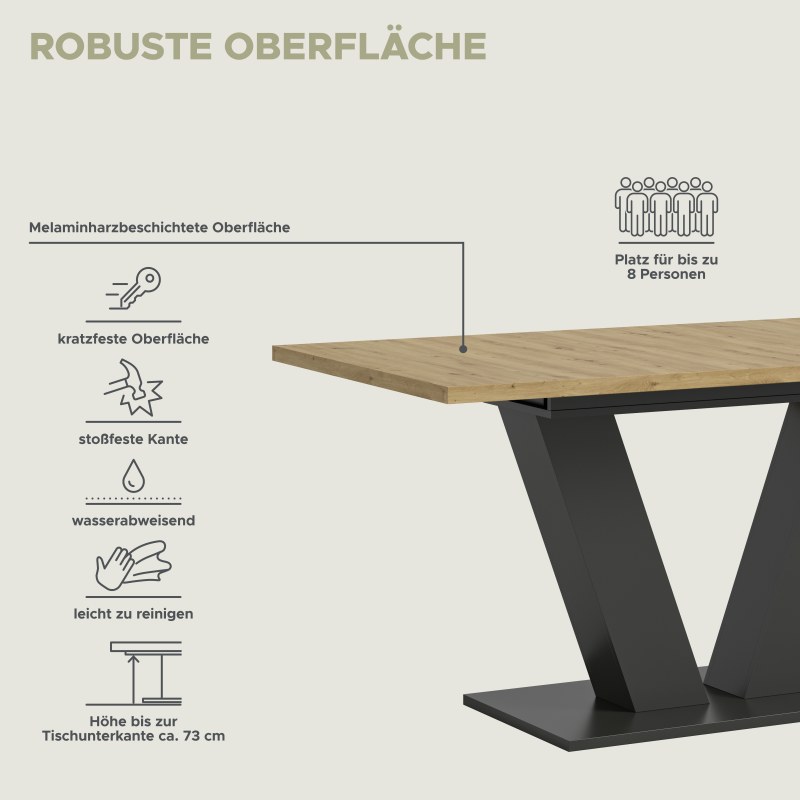 Esstisch - ausziehbar, LB ca. 150x90 cm, Artisan Eiche Nachbildung, Grau