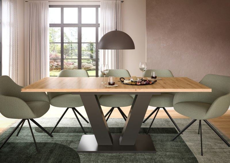 Esstisch - ausziehbar, LB ca. 150x90 cm, Artisan Eiche Nachbildung, Grau