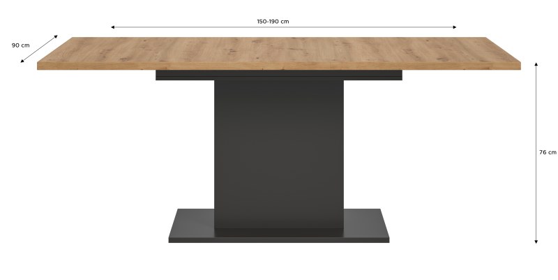 Esstisch - ausziehbar, LB ca. 150x90 cm, Artisan Eiche Nachbildung, Grau