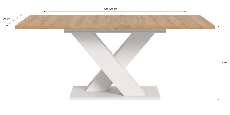 Esstisch - ausziehbar, LB ca. 150x90 cm, Artisan Eiche Nachbildung, Weiß