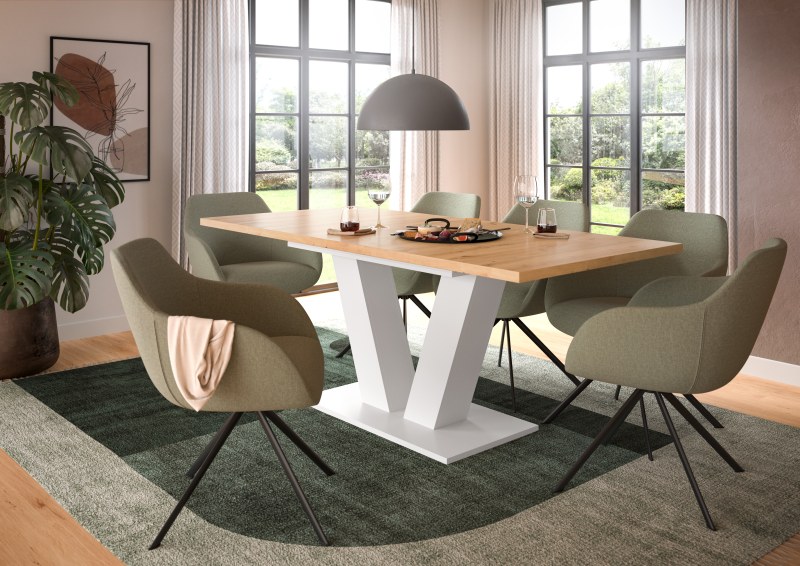 Esstisch - ausziehbar, LB ca. 150x90 cm, Artisan Eiche Nachbildung, Weiß