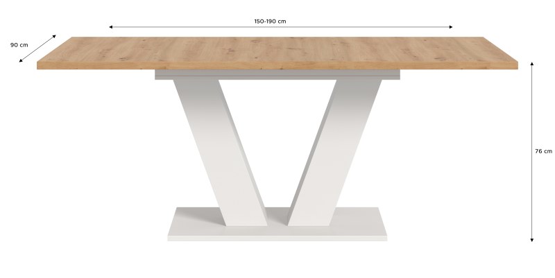 Esstisch - ausziehbar, LB ca. 150x90 cm, Artisan Eiche Nachbildung, Weiß