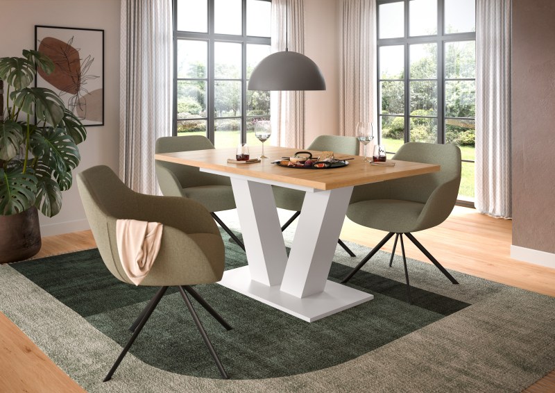 Esstisch - ausziehbar, LB ca. 150x90 cm, Artisan Eiche Nachbildung, Weiß