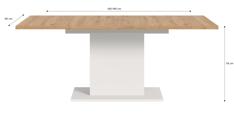 Esstisch - ausziehbar, LB ca. 150x90 cm, Artisan Eiche Nachbildung, Weiß