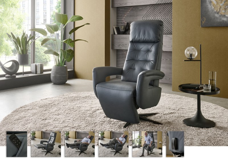 TV Sessel - Größe L, Relaxfunktion, Kopfteil vertellbar, Leder, Blau